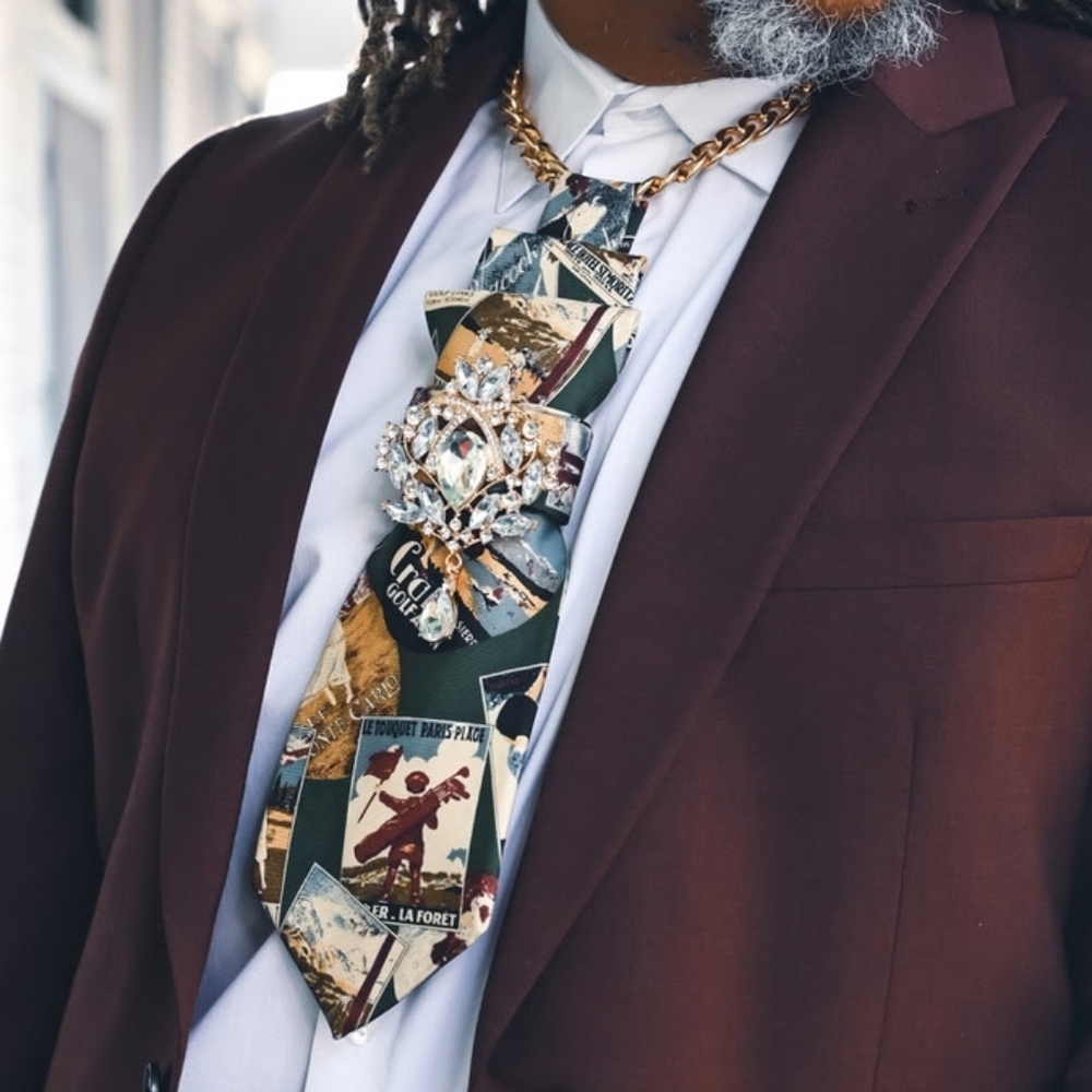 Statement Unisex Upcycled Necktie Interchangeable With Any Necklace, Handmade - Picture 7 of 8